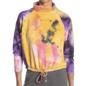 Lush Tie-dye Mock Neck Pullover Pink-yellow-purple Raglan Sleeve Women's Size XS